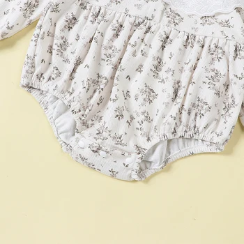 תינוקת 2Pcs ליפול תלבושות שרוול ארוך צווארון בובה פרחוני הדפסה הוללות עם סרט להגדיר התינוק בגדים.