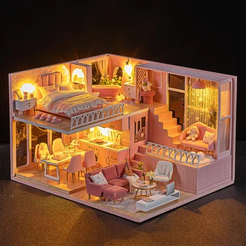 תינוק בית, מיני מיניאטורי בית בובות DIY קטן ערכת בית הפקה חדר הנסיכה צעצועים, בית קישוט חדר השינה עם ריהוט W