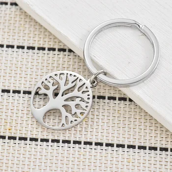 תכשיטי אופנה תליון נירוסטה מחזיק מפתחות עגול חלול של עץ החיים מתנות