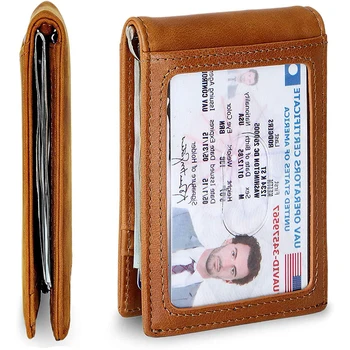 כסף כרטיס כרטיס מקורי מיני בעל עור Rfid עבור גברים אשראי הארנק בעל קליפ ארנקים וינטג ' מחזיק כרטיס גברים אדם