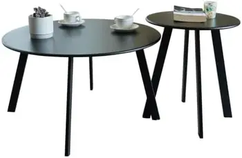 שולחן סט של 2, עמיד בפני מזג אוויר חיצוני סביב השולחן, קינון שולחנות סלון מרפסת המשרד, שחור