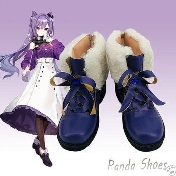 Genshin השפעה Keqing נעלי קוספליי אנימה המשחק כי מגפי הפרווה Genshin קי צ ' ינג Cosplay תלבושות אביזרים, נעליים עבור מסיבת ליל כל הקדושים