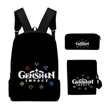 אופנתי Genshin השפעה לוגו הדפסת 3D 3pcs/סט התלמיד תיקי בית ספר Daypack מחשב נייד התרמיל נוטה כתף תיק קלמר