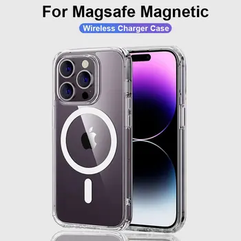 מגנטי אלחוטי מטען הטלפון במקרה Magsafe עבור iPhone 11 12 13 14 Pro מקס מיני XS XR 8 7 פלוס ברור Shockproof שריון כיסוי