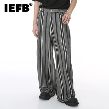 IEFB אנשים של קיץ אופנתי מזדמן המכנסיים קוריאנית פסים אנכיים חצי אלסטי רחב הרגל מכנסיים עסקים זכר אופנת רחוב 9C939