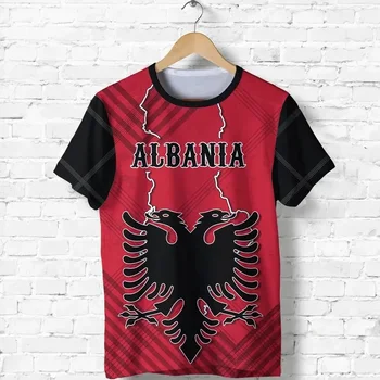 אלבניה סמל מותאם אישית שם יוניסקס חולצות מנופחים שרוול קצר חולצות קיץ ספורט מזדמנים Tees עבור גברים, נשים וילדים