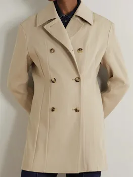 אופנה 2023 נשים להרזיה מעיל גשם זוגי עם חזה Turn-למטה צווארון סתיו נשי מעיל רוח קצר.