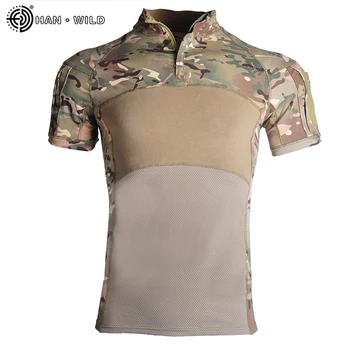 הצבא הסוואה חולצות יבש מהירה שרוול קצר חולצת טיולים ציד קרבית בצבא בגדי גברים חוצות טקטי בגדים לנשימה