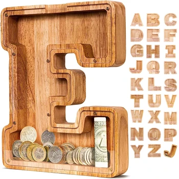 אלפבית אותיות עץ קופת מטבע כסף עץ מלא חיסכון תיבת מטבעות אחסון שולחן העבודה קישוט עיצוב אמנות מתנות חג המולד