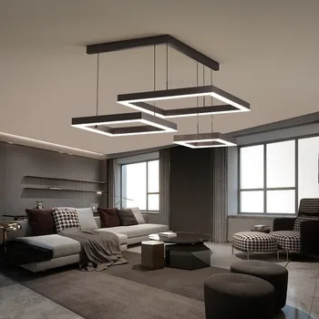 מודרני תליון מרובע אור מינימליסטי Dimmable שחור/קפה עיצוב הבית Luminaire נורדי LED הברק תקרת הסלון תאורה