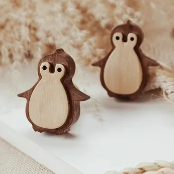 פינגווין חמוד ריהוט עץ הדלת מושך ידיות אחיזה מגירות, ארון הבגדים לארון ידיות עץ קיר ווים קישוט חומרה