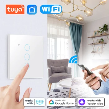 שלט חכם החיים מגע חכם להחליף זכוכית מחוסמת Wifi הקיר לחצן עבור Alexa הבית של Google Smart Switch Tuya Wifi תזמון
