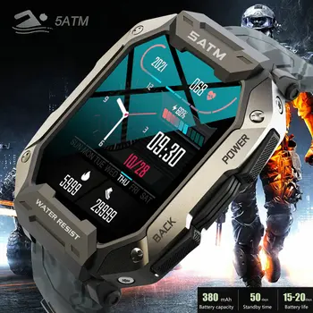 C20 צבאי שעון חכם גברים פחמן שחור Ultra צבא חיצונית IP68 5ATM עמיד למים קצב הלב החמצן בדם Satm Smartwatch 2023
