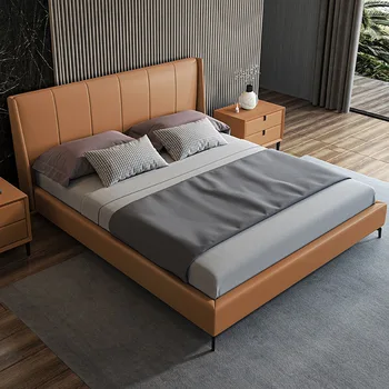 ריהוט חדר שינה איטלקי בהיר עור יוקרתי, מיטה 1.8 מטר הראשי מיטה פשוטה מאוד עור המיטה הנורדית המודרנית מיטה זוגית