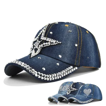 יהלום הגדרת כובעי בייסבול סגנון חדש טהור גברים ונשים כובע השמש ריינסטון כובעים ג ' ינס, כותנה Snapback כובע היפ הופ כובע