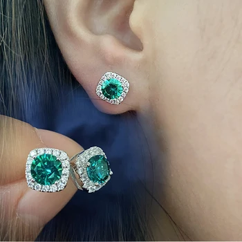 מוצק 925 כסף סטרלינג מעבדה כחול ירוק Moissanite עגילי יהלומים לנשים סופר נוצץ תכשיטים לחתונה מתנות