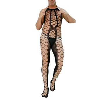 גבר סקסי, רשת דייגים גרביונים בגד גוף ארוטי Clubwear גוף מלא גרביים סיסי הלבשה תחתונה ללא משענת פתוחה תחת הסרבל הומו תחתונים