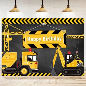 בניית אתר צילום רקע צהוב דיגר משאיות נושא רקע מסיבת יום הולדת לקשט באנר
