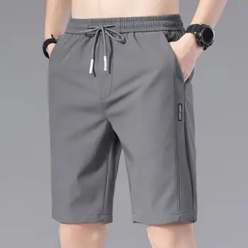 2023 הקיץ ספורט גברים מכנסי גברים מוצק צבע ישר רופף אלסטי המותניים מכנסיים זכר שרוך מזדמנים מכנסיים קצרים מכנסי ריצה