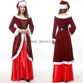 חג המולד Cosplay תלבושות לנשים השנה החדשה 2023 סנטה קלאוס המדים כמה קלאסי עם שרוולים ארוכים המלכה בארמון שמלת מסיבת