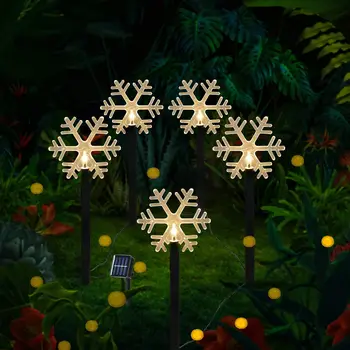 5 חבילת פתיתי שלג חג המולד קישוט אור שמש גן אור חיצוני עמיד למים שמש גן יתד אור לרוחב השביל.