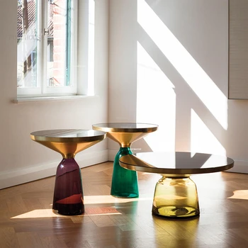 נורדי שקוף זכוכית שולחנות קפה בבית שולחן צד מעצב הרהיטים בסלון מזדמן סיבוב קפה שולחן הסלון