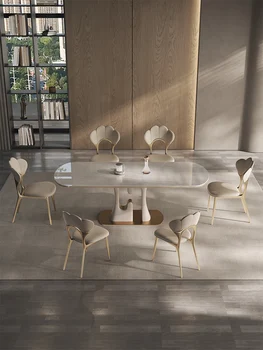 איטלקי מינימליסטי אור יוקרה שולחן אוכל, כיסא שילוב מודרני מינימליסטי משק הבית מלבני שולחן האוכל