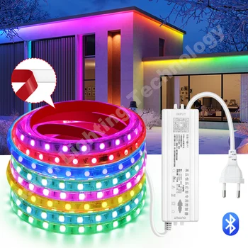 חכם Bluetooth RGBIC Led רצועת אור 220V 60LEDs/m דבק גמיש הקלטת SMD 5050 חלום מלא צבעים עיצוב הבית החדר